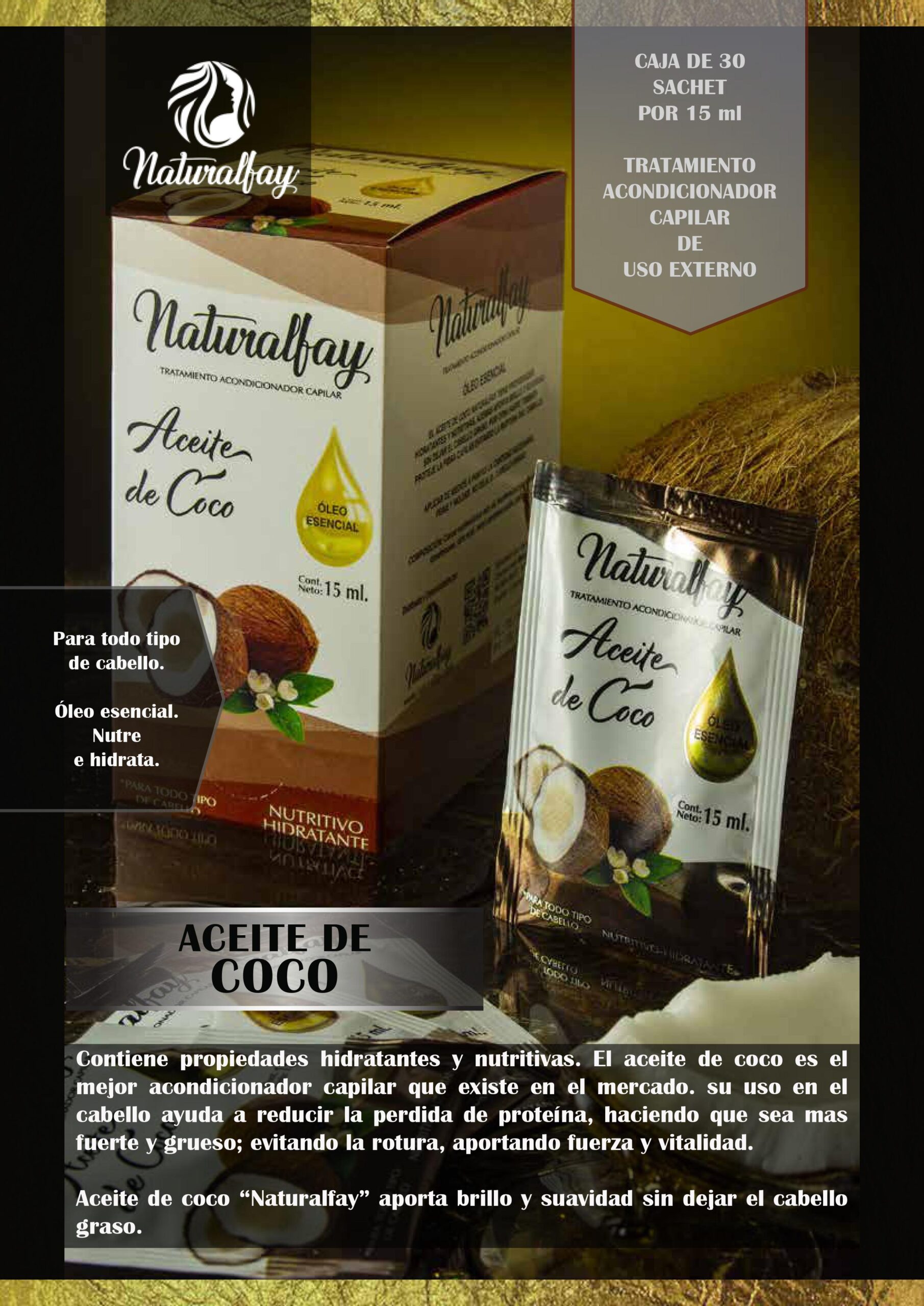 Aceite de Coco 30 sobres 15 Ml